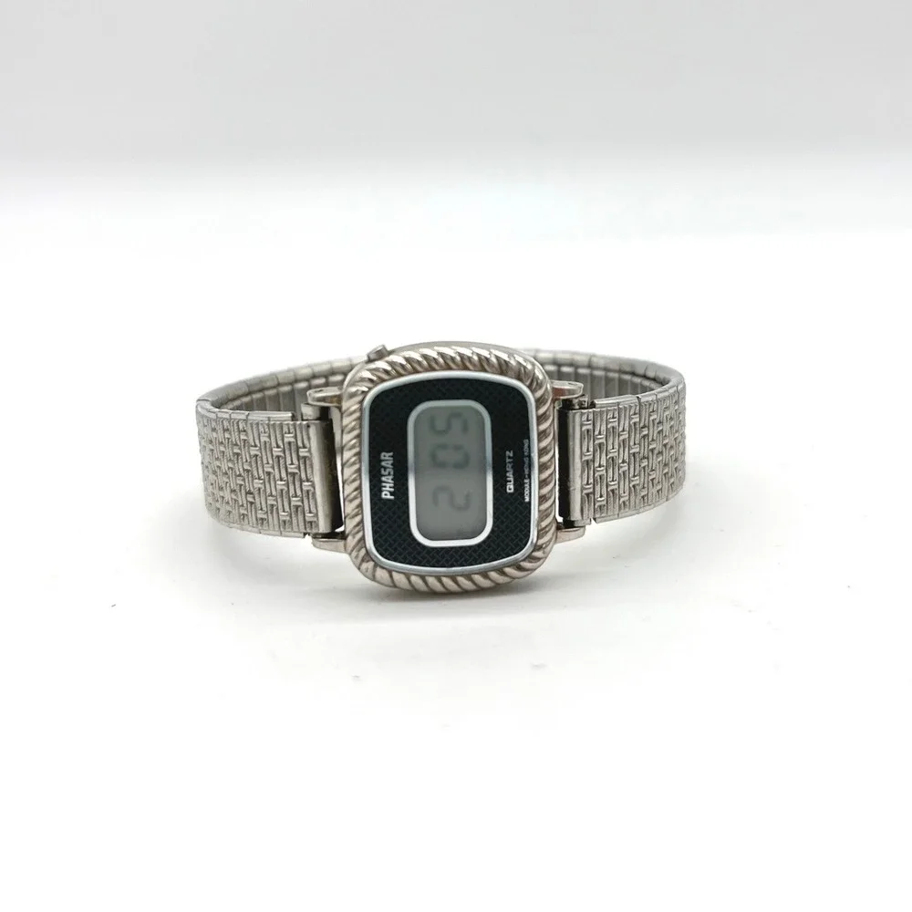 Phasar‎ Digital Watch Sears Roebuck Y450-4290 Silver Tone Rope Bezel Vintage